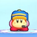 Kirby wearing the Park-Staff Waddle Dee Dress-Up Mask in Kirby's Return to Dream Land Deluxe