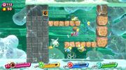 Breaking a Bomb Block barrier to move forward as another wall draws in.