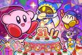 Kirby's 31st Anniversary illustration from the Kirby JP Twitter, featuring a Dream Buffet-styled cake decked out with strawberries