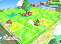 Screenshot from the second build of Kirby for Nintendo GameCube, where several Star Blocks can be seen on the horizon