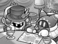 Magolor shows Meta Knight the location of a gear in Meta Knight's mansion.