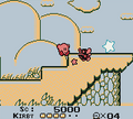 Kirby encountering a Koozer in Kirby's Dream Land