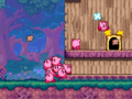 The Kirbys discover the entrance to a room filled with fruit
