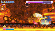 Kirby uses the Golem Smasher on Water Galboros.