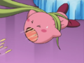 Cobgoblin attacks Kirby by force-feeding him its exploding corn kernels.