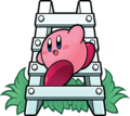 Kirby on a ladder