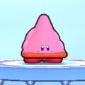 Kirby wearing the Cone-Mouth Kirby Dress-Up Mask in Kirby's Return to Dream Land Deluxe