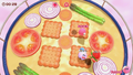 Screenshot of the Cheese Fondue stage in the falling strawberries mode