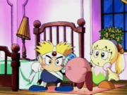 Kirby uses an interesting tactic to keep Knuckle Joe put.