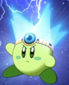 Kirby transforms into Spark Kirby after inhaling one of Squishy's spark blasts.