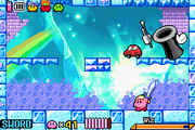 Screenshot of the fight with Wiz from Kirby & The Amazing Mirror