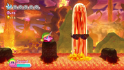 Kirby times his progression through the lava fields.