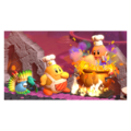 Guest Star ???? Star Allies Go! credits picture from Kirby Star Allies, featuring two Chef Kawasakis cookin' some Birdons