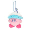Mascot plushie of Bubble Kirby with a charm of the Star Rod brush from the "Kirby Sweet Dreams" merchandise line