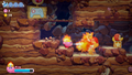 Kirby roasts a Waddle Dee on his path through the cave.