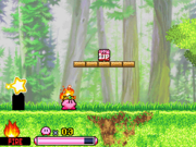 Fire Kirby enters a secret door to find a 1-Up