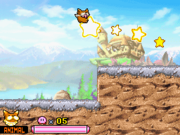 Animal Kirby boards a Warp Star at the start of the stage