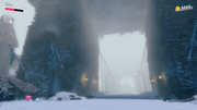 The mouth of the bridge of mid-bosses in Kirby and the Forgotten Land.