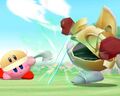 Cutter Kirby attacking Sir Kibble in the canceled Kirby for Nintendo GameCube