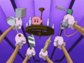 Monsieur Goan attacks Kirby using his multiple arms.