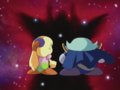 Tiff and Meta Knight view an ominous nebula which resembles eNeMeE.