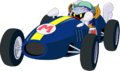Meta Knight in his racecar from The Kirby Derby in Kirby: Right Back at Ya!