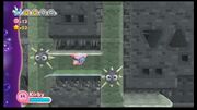 Kirby swims through the impossibly thin water tendrils.