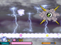 Screenshot of Kirby battling Mecha-Kracko in Kirby: Squeak Squad