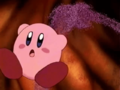 Kirby running away from the Head Cold Monsters inside of King Dedede's body