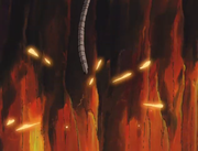 The rope is severed by an ember.