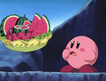 Kirby imagining a luscious watermelon-based dish and becoming saddened that he cannot have it