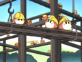 The Waddle Dees get busy setting up the new museum.