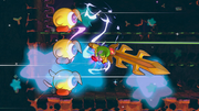 In Kirby's Return to Dream Land Deluxe, Kirby uses the Ultra Sword to dispatch three King Doos at once.