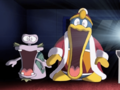 King Dedede and Escargoon are shocked to the core over the cartoon.