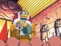 King Dedede and Escargoon are menaced by their mutinous soldiers.