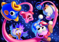 "Crazy Mischief in the Stars" Celebration Picture from Kirby Star Allies featuring Gooey