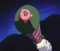 Kirby gets caught by the rocket.