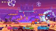 Screenshot of a battle on the Jambastion Entrance stage in Kirby Fighters 2's Single-Handed Mode