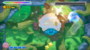 Kirby scores the final hit on Hooplagoon.
