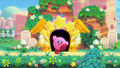 Kirby posing in front of a Goal Door in Kirby's Return to Dream Land Deluxe
