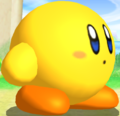 Upscaled shot of Yellow Kirby in Kirby's Return to Dream Land