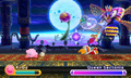 Queen Sectonia firing beam blasts at Kirby in Kirby: Triple Deluxe