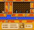 Kirby swims underneath underground chambers in a tight watery passage.