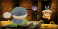 King Dedede attacking a Poppy Bros Jr. with his 3D Helmet Cannon