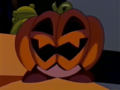 Kirby wears a Jack-o-lantern to scare King Dedede and Escargoon off.