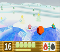 Kirby dodging Putt's boulder in Shiver Star - Stage 1