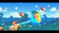 Kirby flies on a Warp Star in Cookie Country