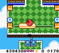 Kirby has to contend with both round and bar bumpers in Kirby Tilt 'n' Tumble.