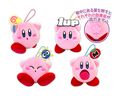 Mascot plushies of Kirby that play music when pressing the star button on the back, featuring a 1-Up