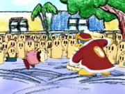 King Dedede recounts his problem to N.M.E. as an imaginary scene is shown.